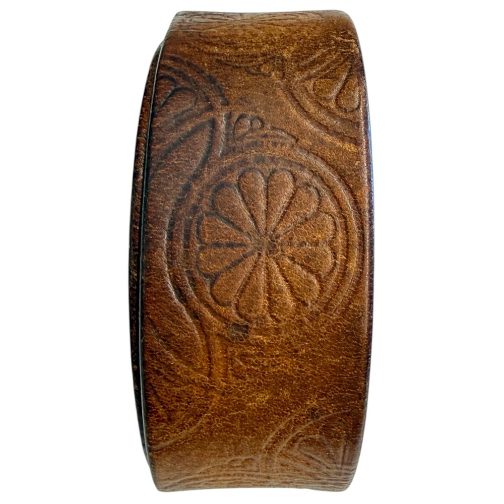Vintage Indiana Metal Craft Buckle Belt Brown Floral Embossed Leather Deer 32 - Picture 3 of 9